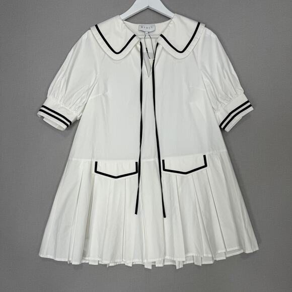 MABLE The Label Dress Womens Medium White Peter Pan Collar Sailor Cottage Preppy - Picture 2 of 14